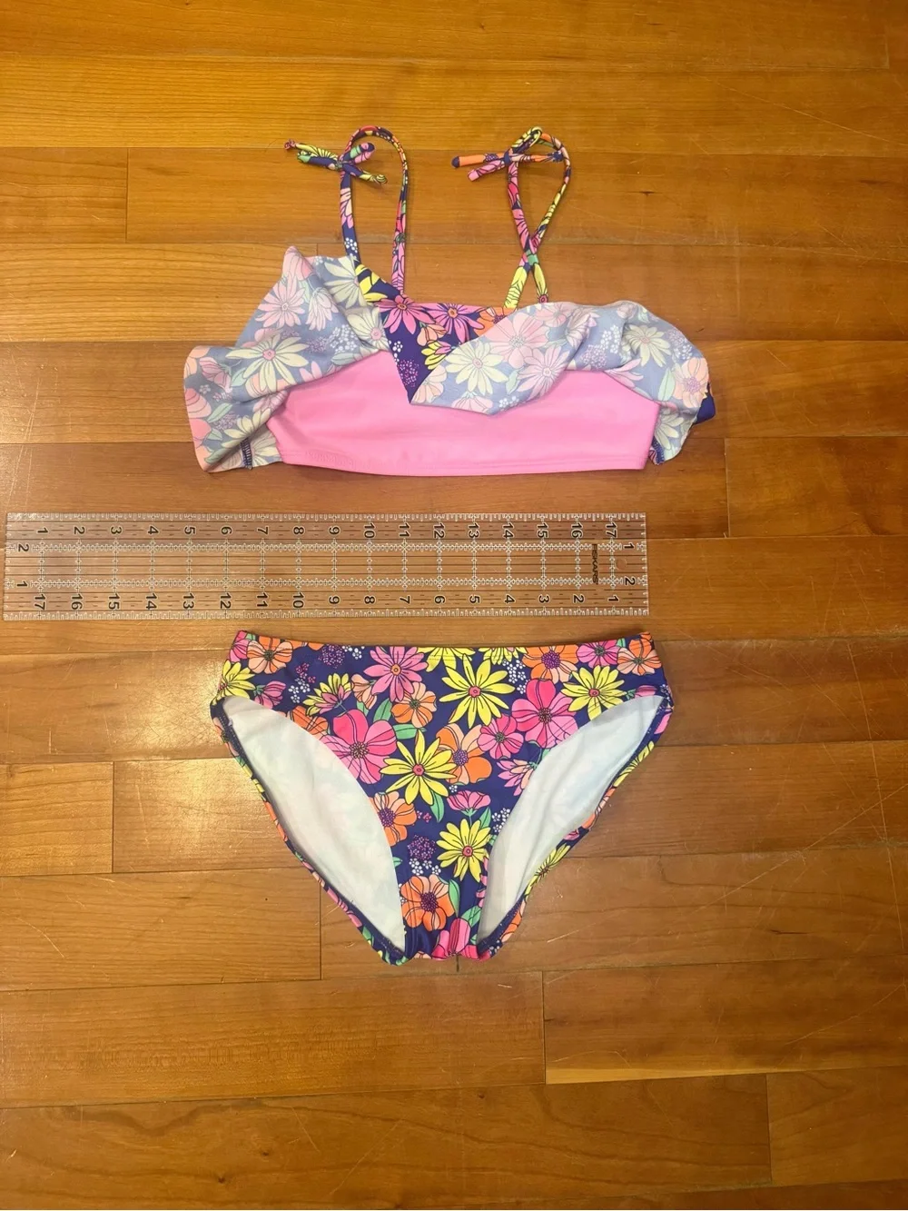 Cat & Jack Purple Floral Ruffle Two-Piece Bikini, size 10-12